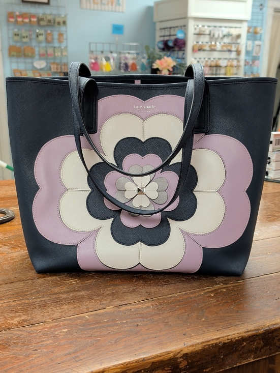 kate spade Handbags - Kate Spade Reiley Navy Tote with Pink and Cream Floral Applique In EUC
